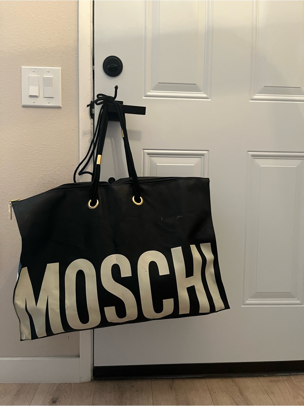 Moschino Vintage Black and White Logo Travel/Beach Bag